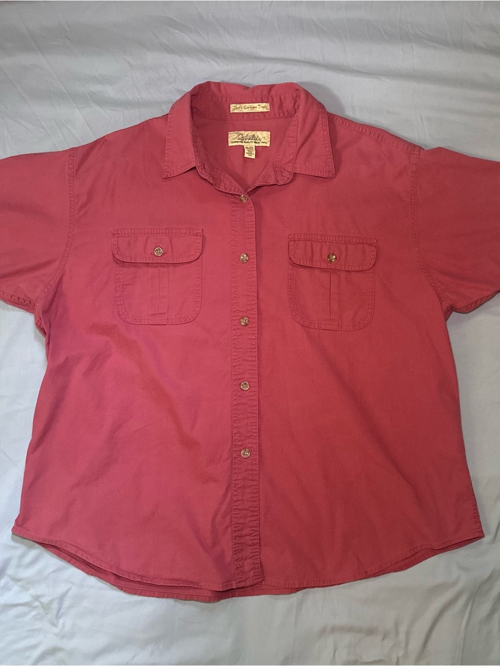 Cabelas Shirt Womens XL Rose Cotton Short Sleeve Button Up Soft Canvas Trail Vtg - Picture 5 of 6
